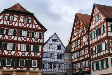 view of beautiful old colorful half-timbered houses in Germany, fachwerkhäuser, fachwerkhaus, fachwerk