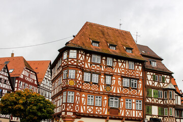 view of beautiful old colorful half-timbered houses in Germany, fachwerkhäuser, fachwerkhaus, fachwerk