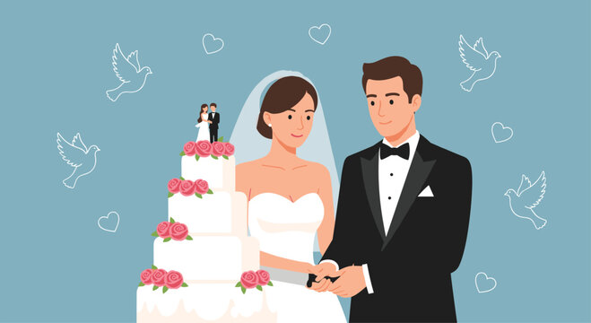 Celebrate eternal love with this charming wedding cake moment, perfect for invitations, announcements, and joyful designs bringing happiness to viewers