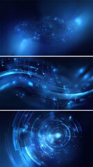 Obraz premium Stunning blue abstract background design featuring energy waves and light orbs for digital and creative projects