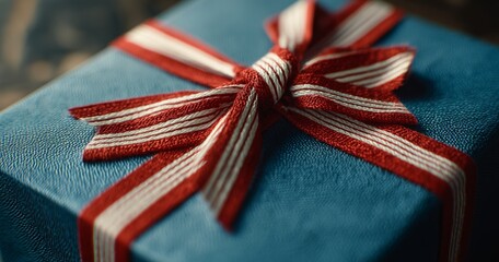 Gift Box With a Red and White Ribbon on a Dark Background Ready for Celebration