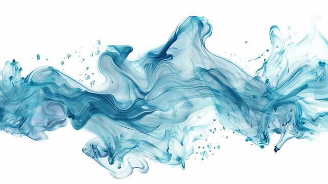 A graceful horizontal stream of light blue ink beautifully disperses and undulates in water, forming delicate, organic wisps and clouds that evoke a sense of calming flow and abstract elegance.