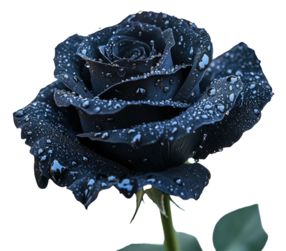 Dark rose with water droplets, petals spiraling elegantly