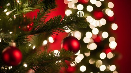 Christmas Tree with Ornaments and Lights Festive Holiday Season Background