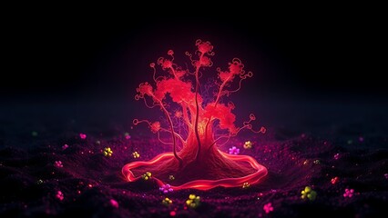 A glowing malignant growth being starved of its vibrant nutrient streams on a dark field.