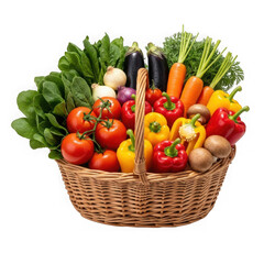 Abundant wicker basket overflowing with fresh colorful vegetables