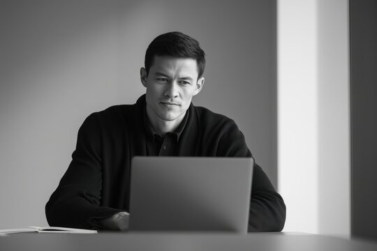Focused Business Individual Working at a Desk in a Modern Office Environment - Documentary Style Photo