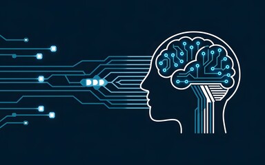Abstract digital brain illustration with integrated circuit board, symbolizing artificial intelligence, machine learning, cognitive technology, and future innovation