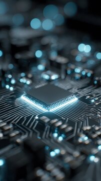 Circuit board with glowing lights showcases advanced technology in close-up view