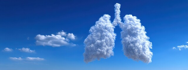 Cloud formation resembling lungs in a clear blue sky with soft fluffy clouds in the background