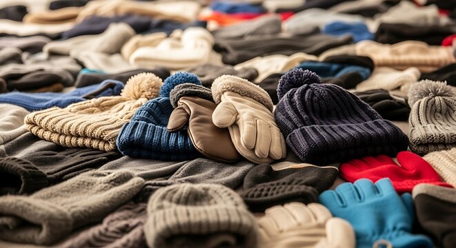 Pile of Winter Hats and Gloves for Sale at a Market.