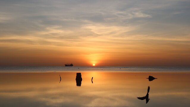 Amazing Sunrise on the seashore of el Qoseir city located on the re red sea in Egypt