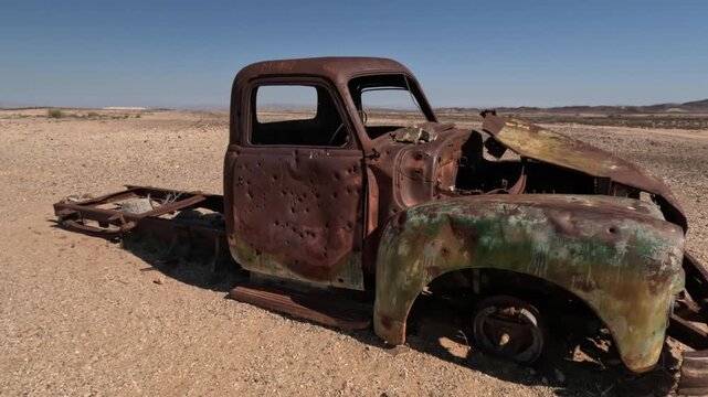 Old rusty abandoned car in southern Namibia, Africa.