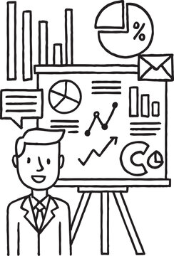 Vector set of hand drawn business people doodle sketches including man and woman cartoon icons and symbols for design illustration.