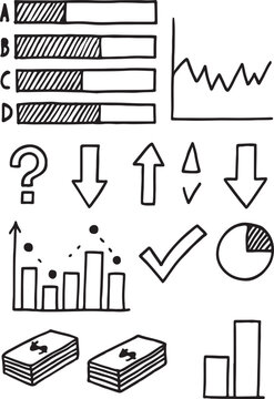 A hand drawn doodle set of arrow icons and symbols for web and business design and charts.