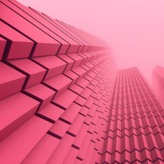 ピンクの幾何学的なビル構造の抽象建築イラスト