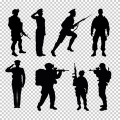 Soldier silhouette isolated on transparent background