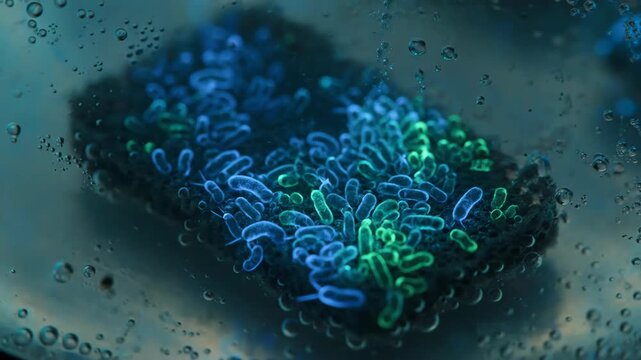 Microscopic bacteria or viruses macro view under fluorescent light