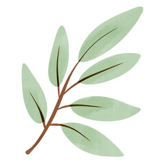 Watercolor Illustration of Green Leaf Branch
