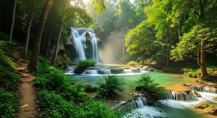 Lush Waterfall Oasis - A Tranquil Escape into Natures Embrace.