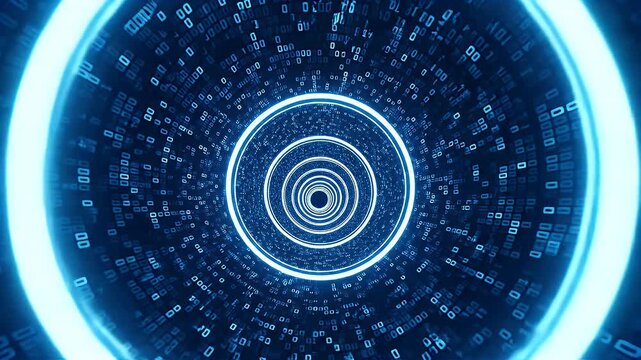 Binary Code Tunnel Animation Moving Through Data Stream