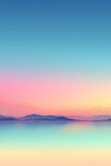 Fototapeta premium Pastel Sunrise Seascape with Distant Mountains and Glassy Horizon. AI generative