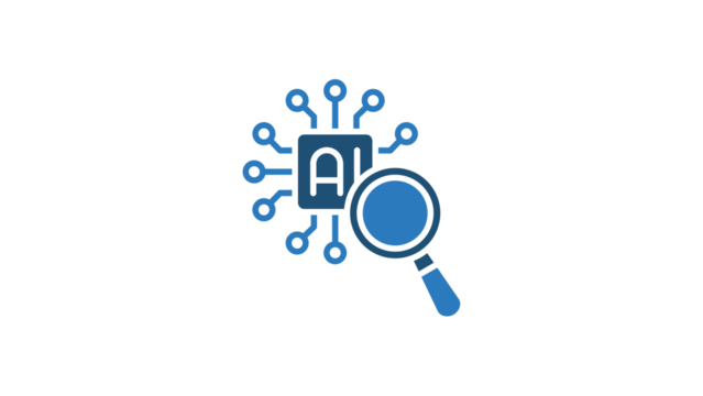 Artificial Intelligence search and analysis technology icon concept.