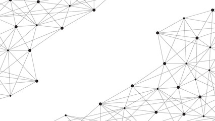 Abstract network of interconnected nodes and lines on a white background.