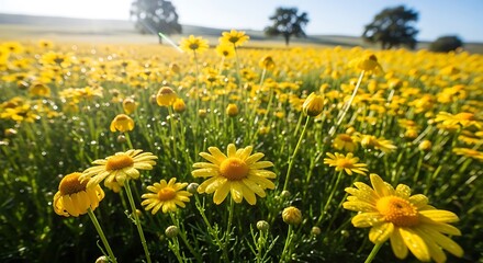 Fototapeta premium Field of Yellow Daisies in Full Bloom on a Sunny Day.