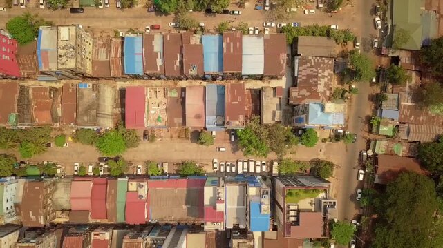  Futuristic aerial view panorama of developing Yangon city , Aerial view of Sule pagoda in downtown, Yangon, Myanmar. Sule Pagoda located in the heart of Yangon, Karaweik royal barge, Kandawgyi Lake, 