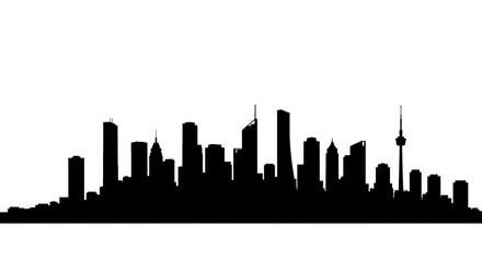 Stunning silhouette of a modern city skyline, perfect for backgrounds and design projects needing a sophisticated urban feel and minimalist aesthetic