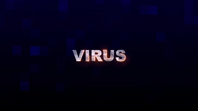 Word virus in metallic font against dark background. Suitable for digital security concept designs, cybercrime prevention materials, and technology presentations. 4k video