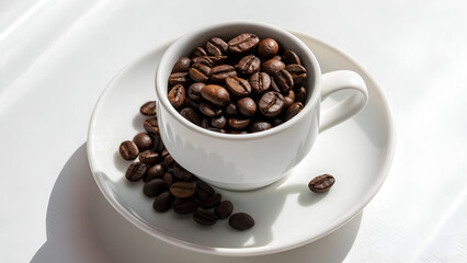 Fototapeta premium coffee beans and cup. Cup of coffee icon from beans isolated on white background