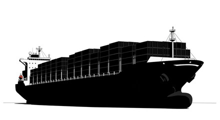 Obraz premium Modern black and white illustration of a cargo ship transporting goods across the ocean, perfect for logistics and supply chain marketing materials