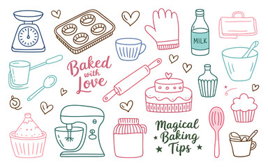 Vector art of baking tools and lettering collection