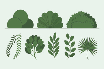 Illustration of various green bushes and plants