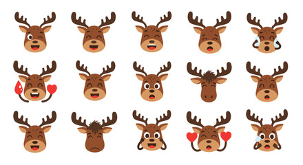 Fototapeta premium Collection of adorable reindeer faces with various emotions.