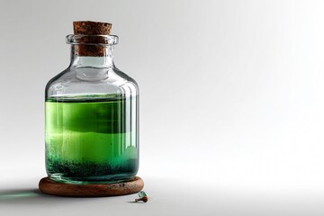 Mysterious Green Potion in Vintage Glass Bottle on White Background