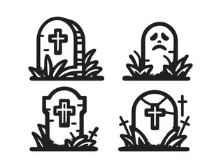Graveyard Illustration Vector Featuring Spooky RIP Tombs and Ghost Figures