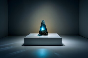 Illuminated Glass Pyramid Sculpture: A Serene Modern Art Piece
