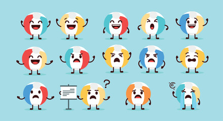 Obraz premium A collection of cartoon beach balls showing various emotions and expressions.