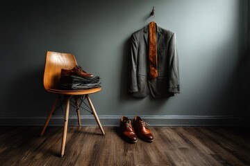 Stylish Men's Fashion: Gray Suit, Brown Leather Shoes, and Accessories