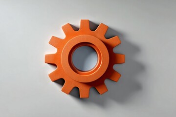 Abstract orange gear mechanism on grey background, industrial technology concept