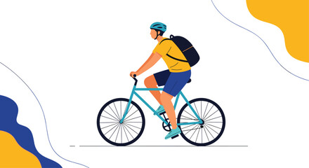 Fototapeta premium Man riding a bicycle with a backpack on his back.