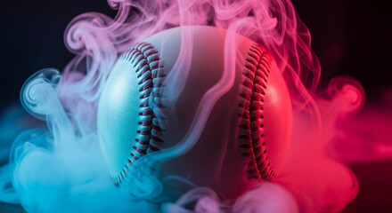 Baseball with dynamic smoke effects and vibrant color, perfect for sports promotions, team branding, and captivating visual content