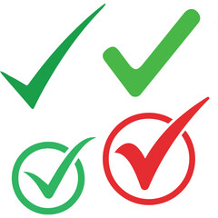 Colorful Check Mark and Tick Icon Set on White Background