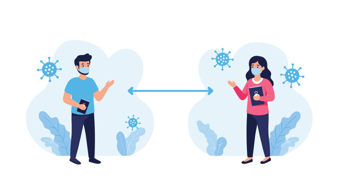 Two people practice social distancing to prevent the spread of viruses.