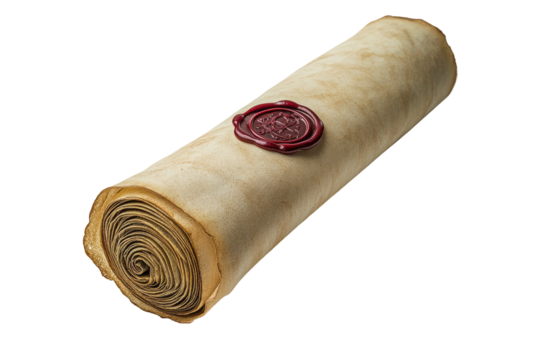 Rolled, aged parchment with wax seal