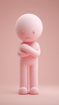 Pink Figure with Crossed Arms and Sad Expression.