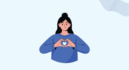 A kind person forms a heart shape with her hands.